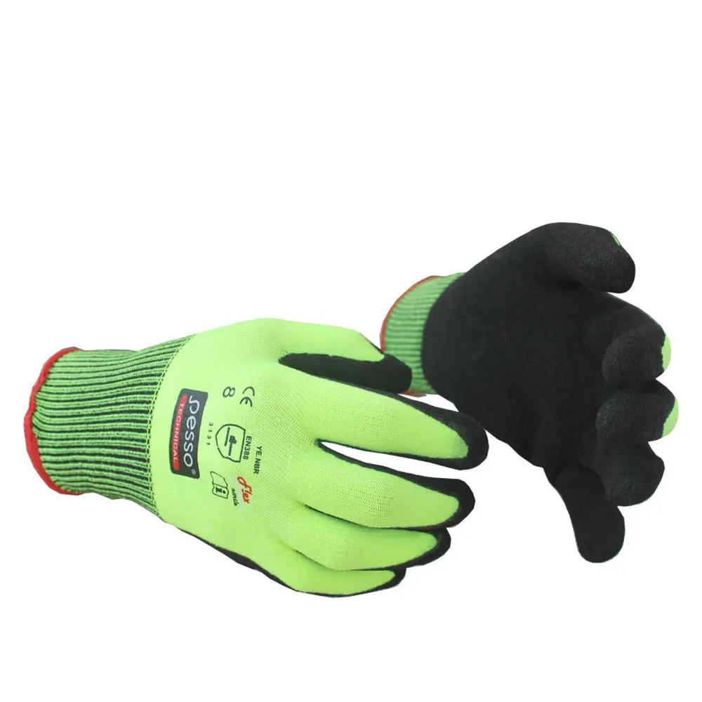 12 PAIRES DE GANTS DE TRAVAIL SEMI-TREMPÉS EN NITRILE PESSO, EN 388, PNBRG