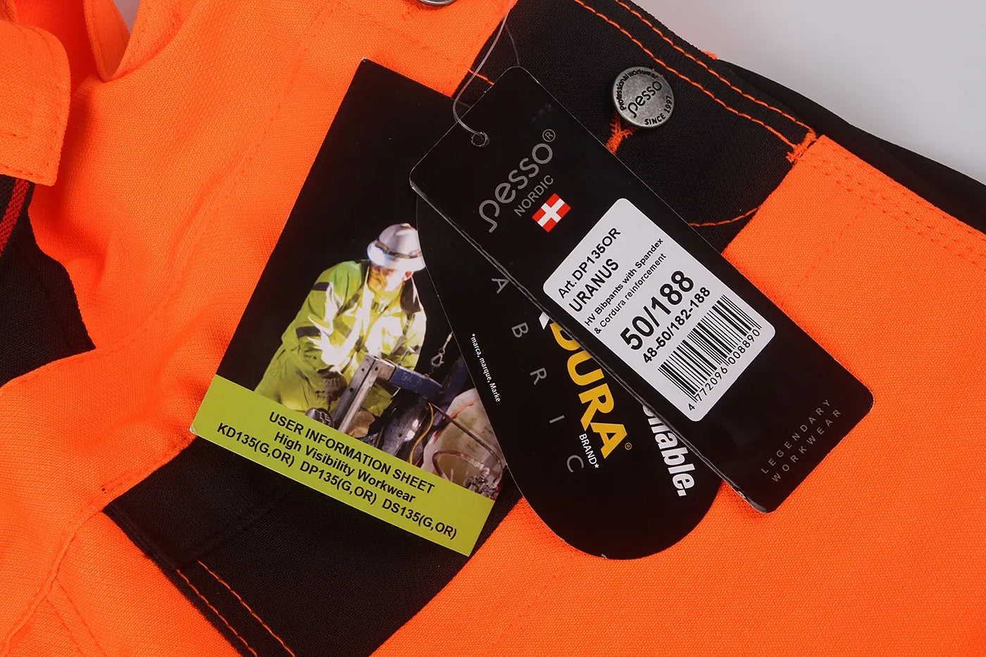 PANTALON DE TRAVAIL HAUTE VISIBILITÉ CORDURA EN20471, ORANGE DP135O