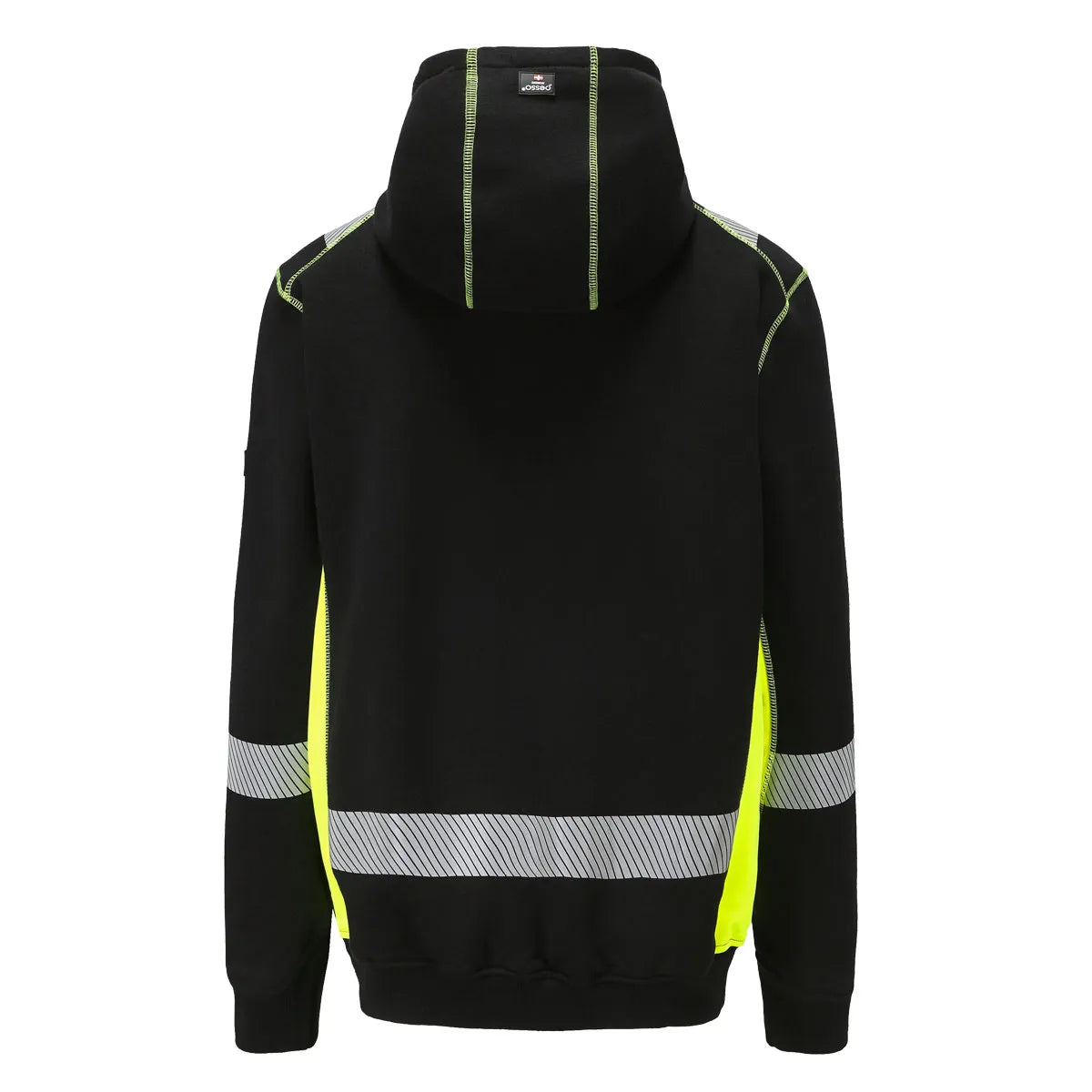 SWEATSHIRT CHAUD À CAPUCHE AVEC FERMETURE ÉCLAIR PESSO, NOIR/JAUNE, JERSEY_HV