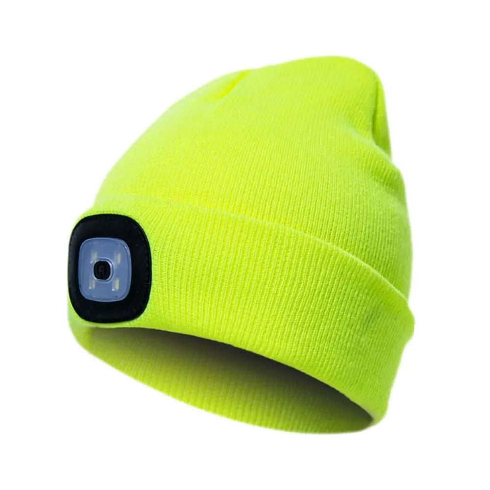 BONNET HIVER JAUNE HAUTE VISIBILITE AVEC LED RECHARGEABLE KLED