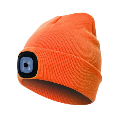 BONNET HIVER ORANGE HAUTE VISIBILITE AVEC LED RECHARGEABLE KLED